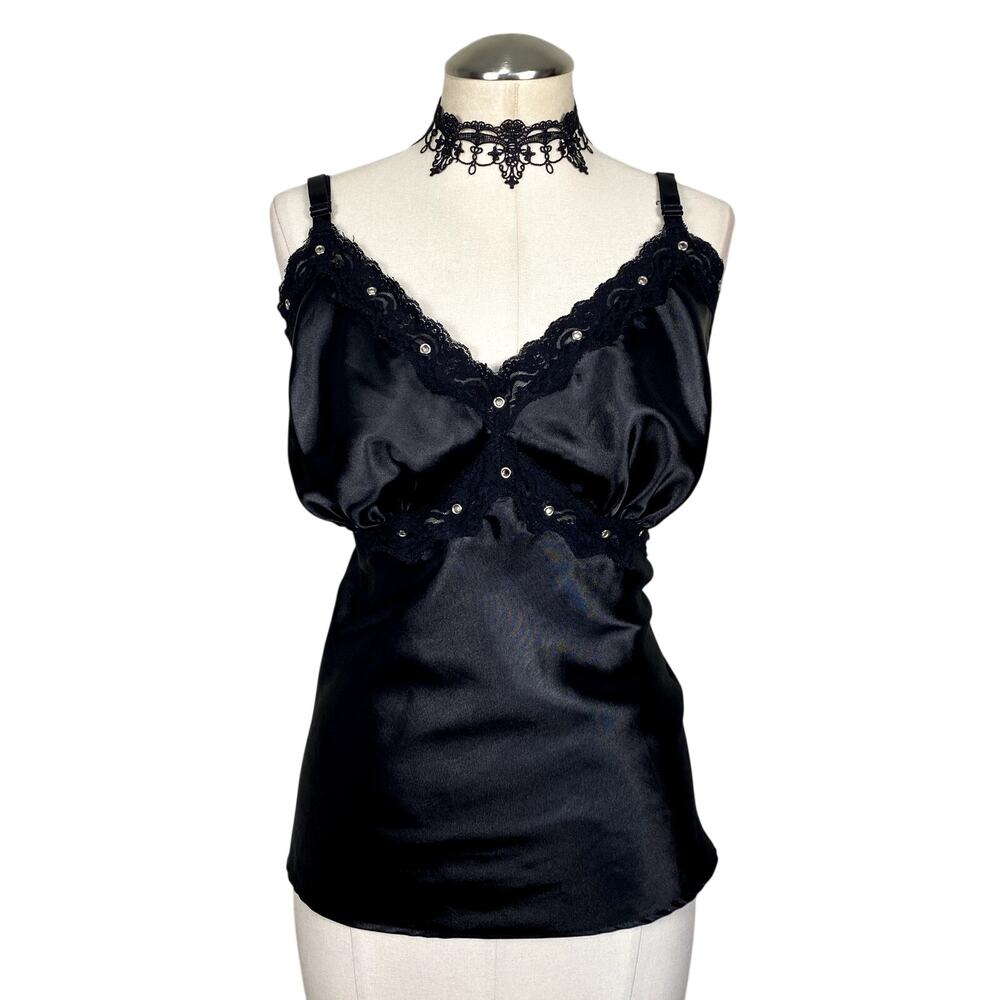 Y2K TRIPP Satin Lace Grommet Mallgoth Emo Goth Punk Alt Vamp Tank Blouse 1XL